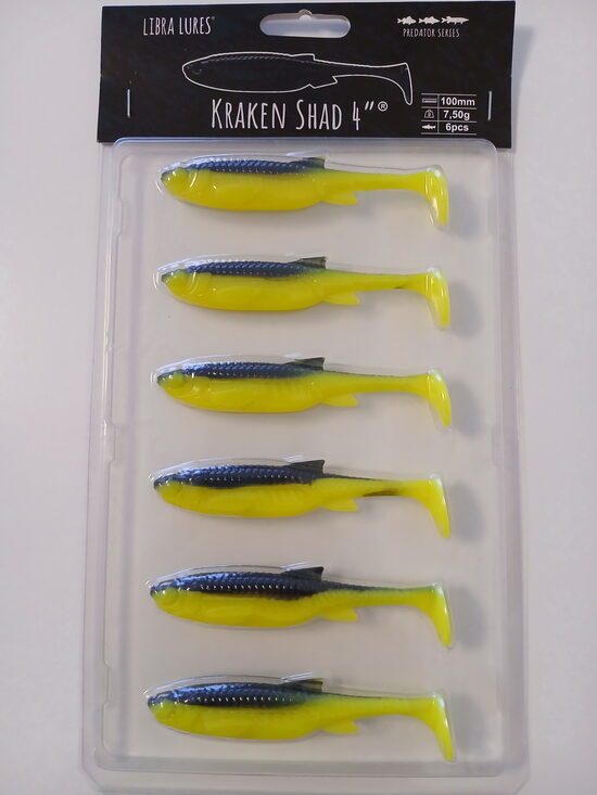 Kraken Shad 4"/100mm, 006-Hot Yellow, 7,5gr, 6psc/pack